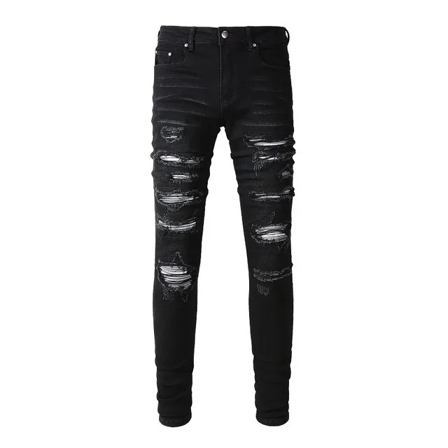 Black Distressed Slim-Fit Ripped Jeans 12
