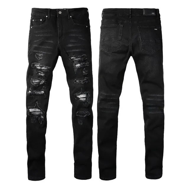 Black Distressed Slim-Fit Ripped Jeans 13