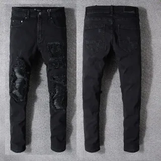 Black Distressed Slim-Fit Ripped Knee Jeans