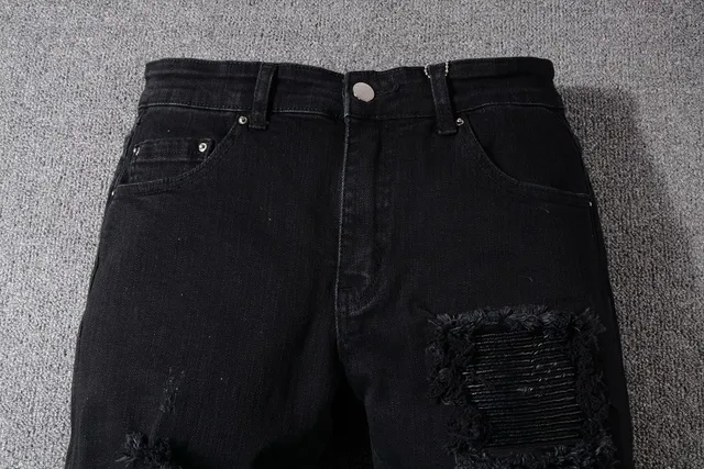 Black Distressed Slim-Fit Ripped Knee Jeans 2