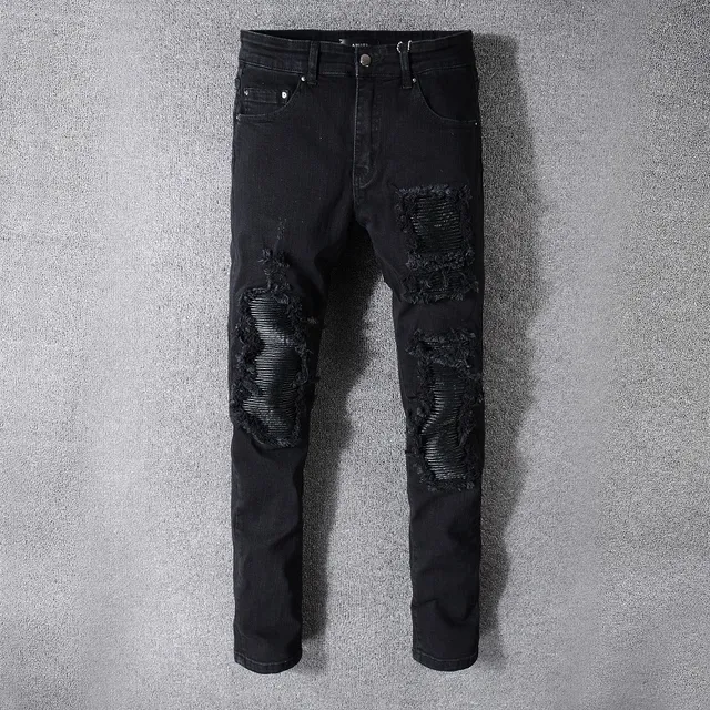 Black Distressed Slim-Fit Ripped Knee Jeans 4