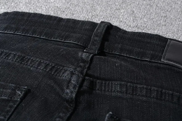 Black Distressed Slim-Fit Ripped Knee Jeans 8