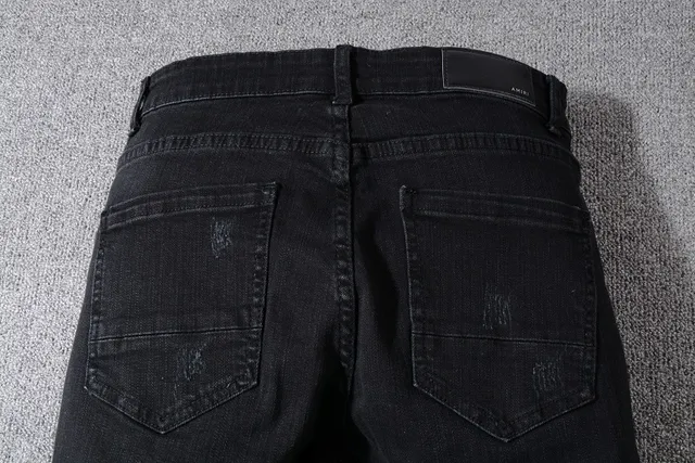Black Distressed Slim-Fit Ripped Knee Jeans 10