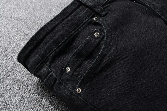 Black Distressed Slim-Fit Ripped Knee Jeans 12