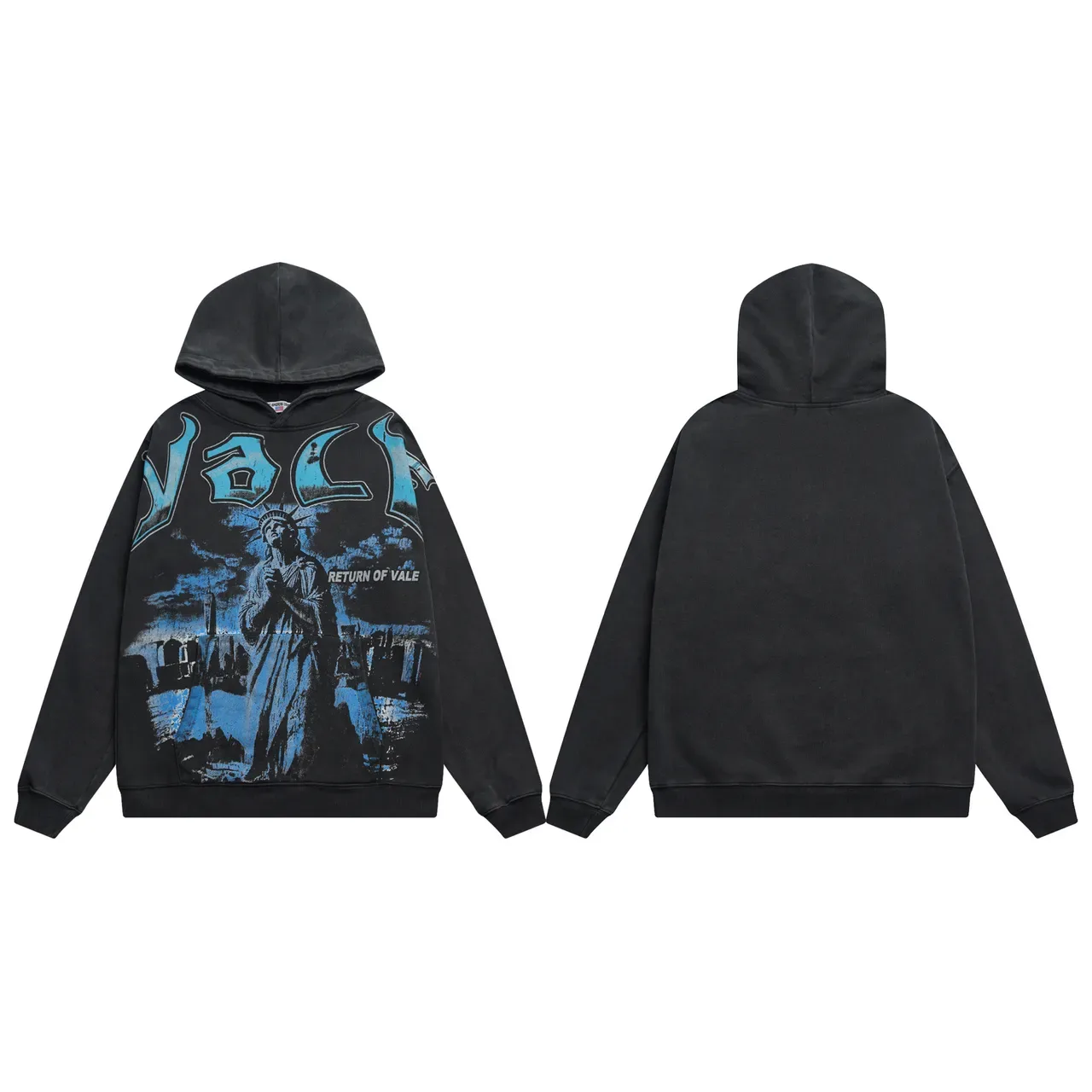 Black Distressed Statue of Liberty Graphic Hoodie 2