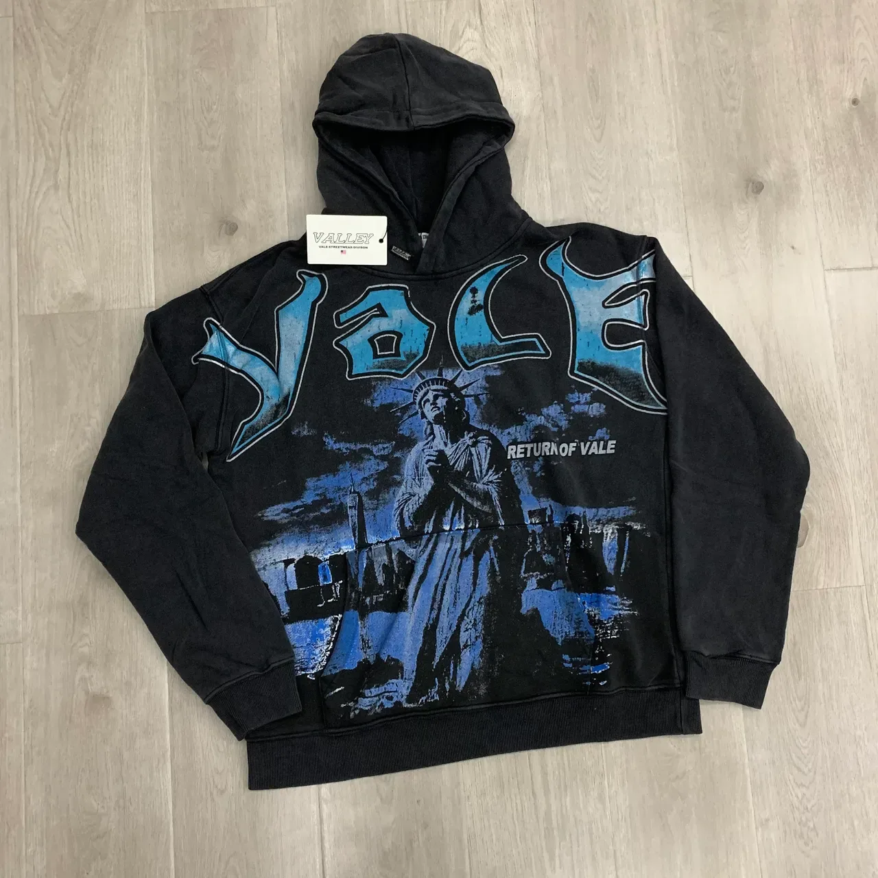 Black Distressed Statue of Liberty Graphic Hoodie 4