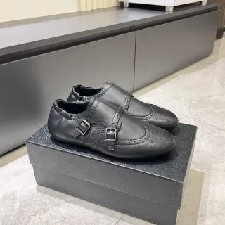 Black Double Monk Strap Brogue Leather Monk Shoes
