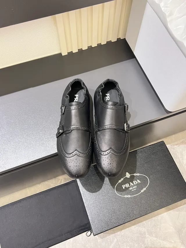 Zapatos Monk de doble correa de cuero brogue negro 5