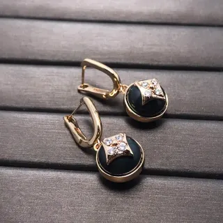 Black Gold Lever-Back Cabochon Earrings