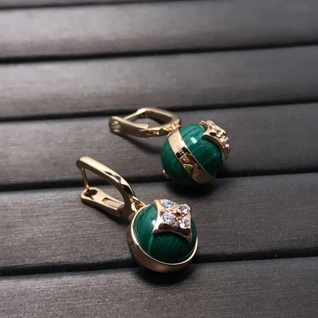 Black Gold Lever-Back Cabochon Earrings 3