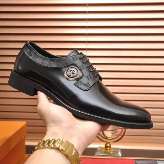 Black Gold Polished Leather Checkered Perforated Panel Oxford Shoes