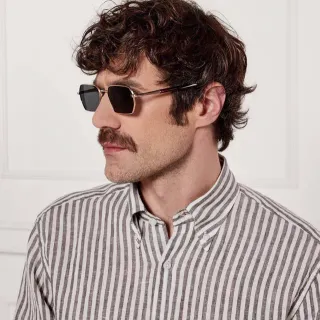 Black Gold Rectangular Lens Thin Metal Frame Sunglasses