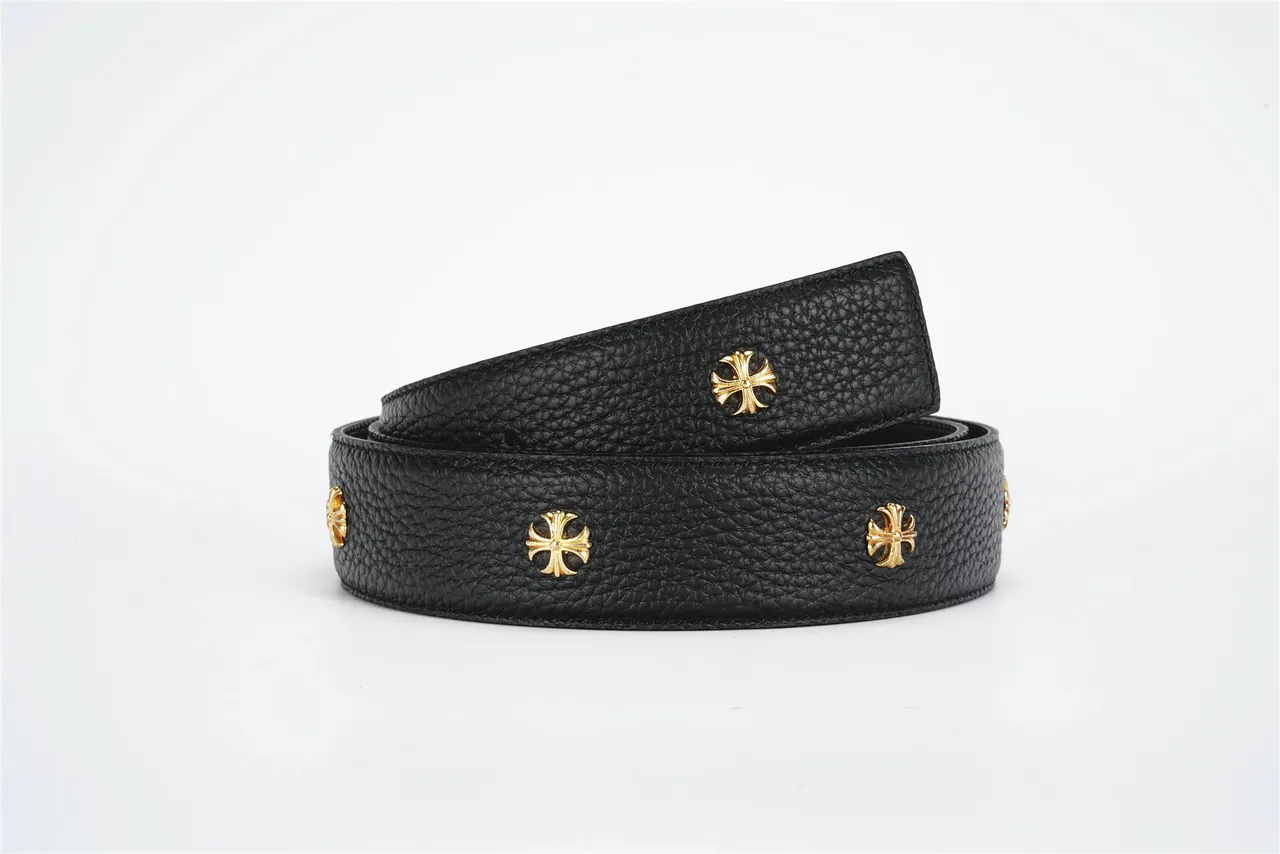Black Gold Textured Pebbled Ornate Lion-Head Buckle Leather Belt 3