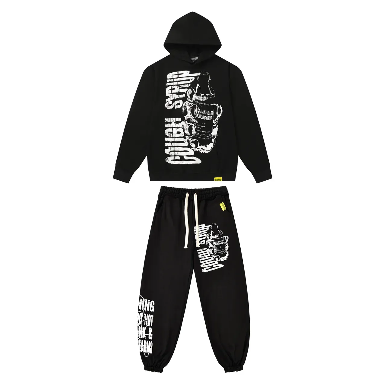 Black Graphic-Print Oversized Hoodie and Jogger Tracksuit 2