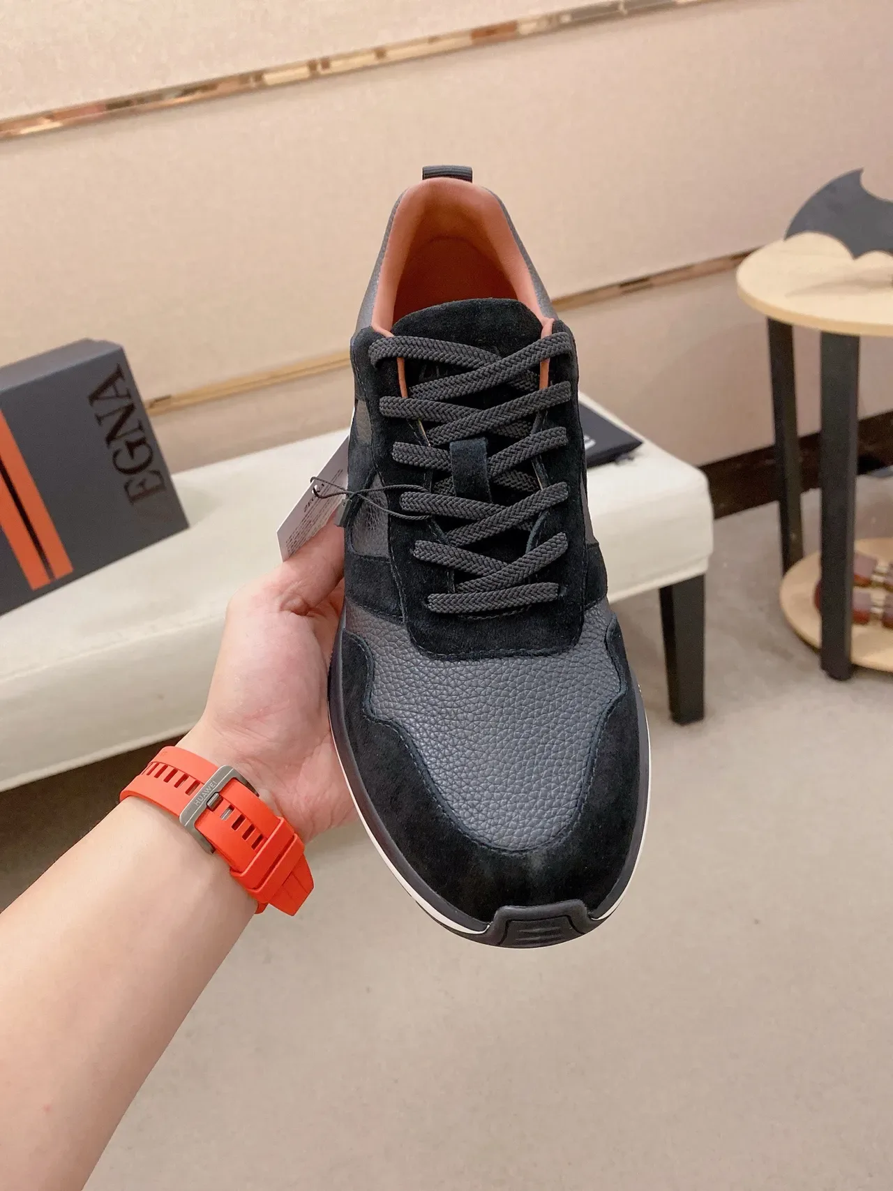 Black Gray Mixed-Material Upper Paneling Sneakers 2