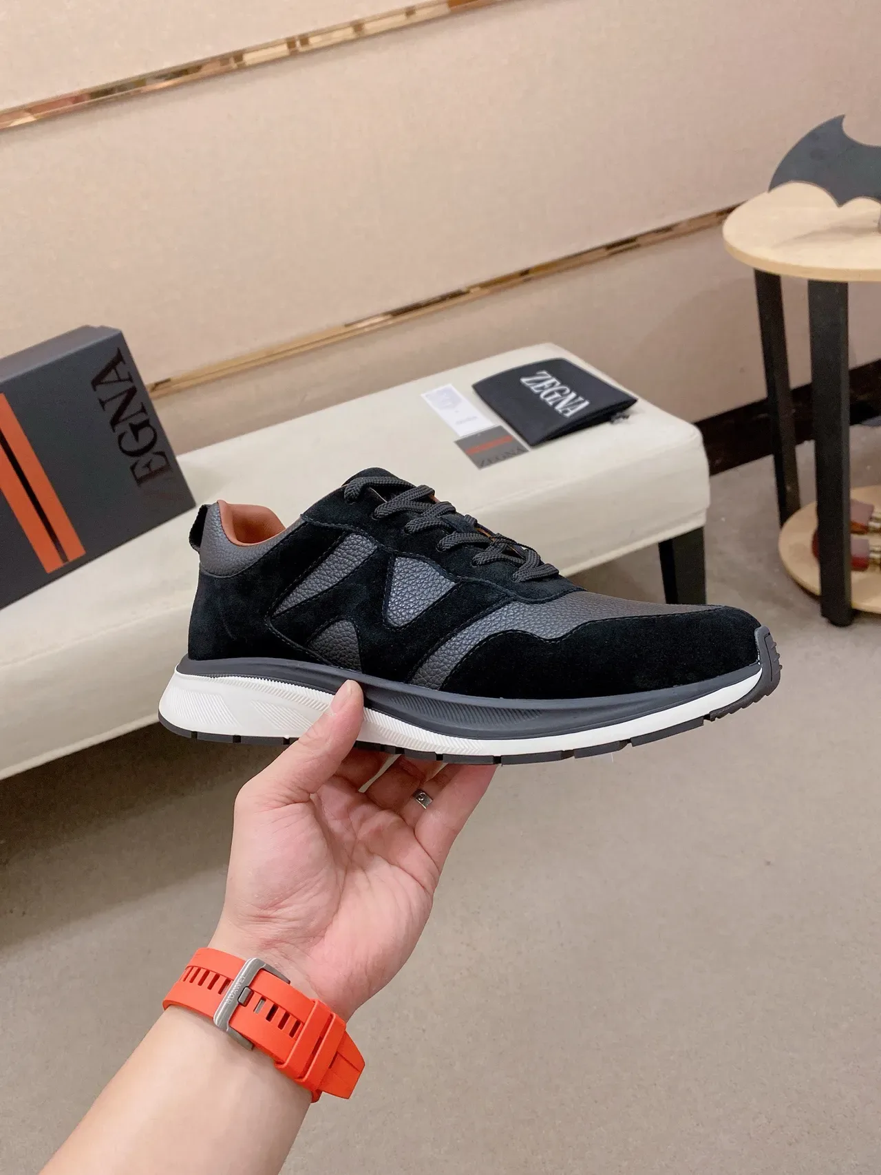 Black Gray Mixed-Material Upper Paneling Sneakers 3