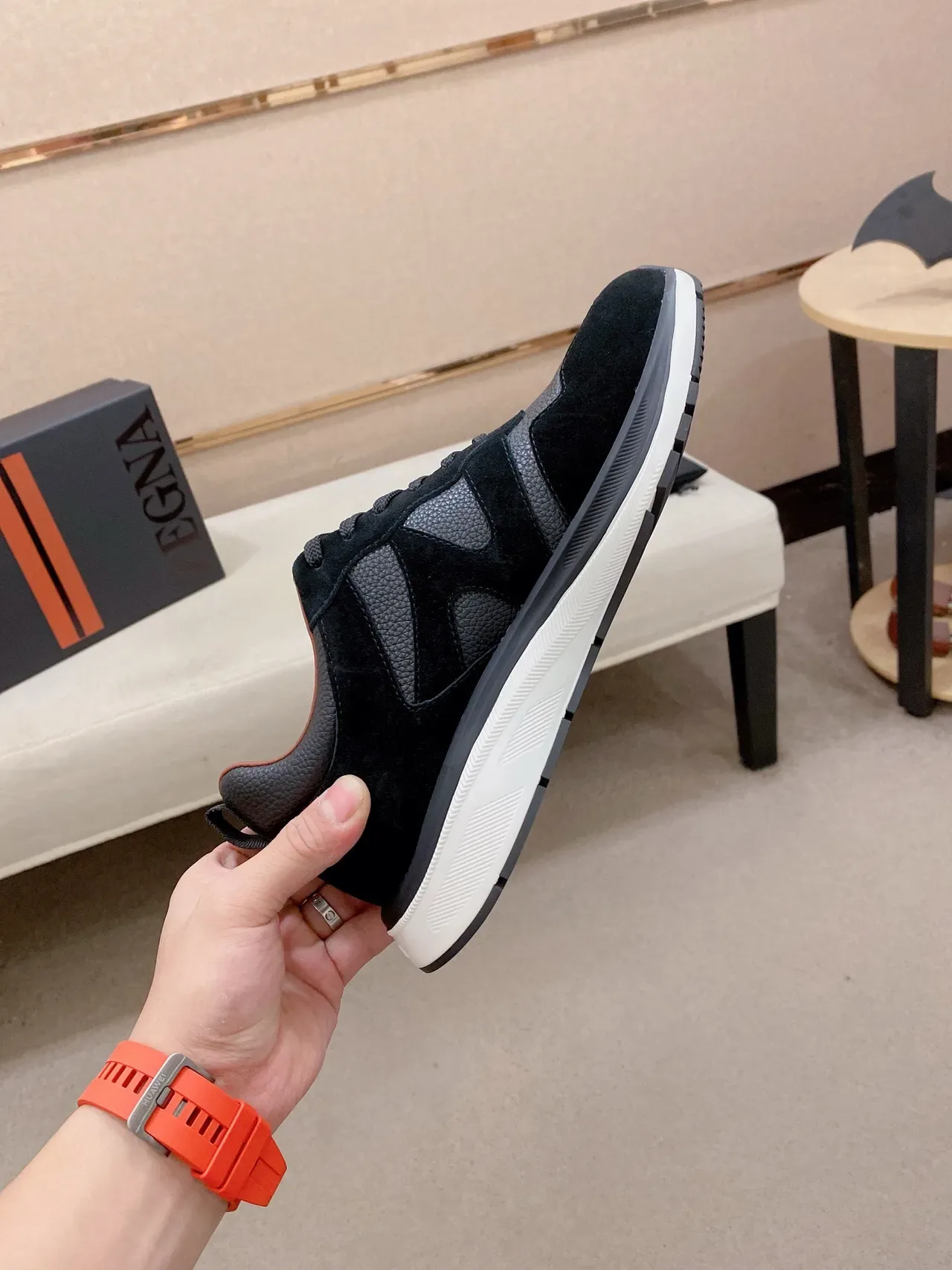 Black Gray Mixed-Material Upper Paneling Sneakers 4