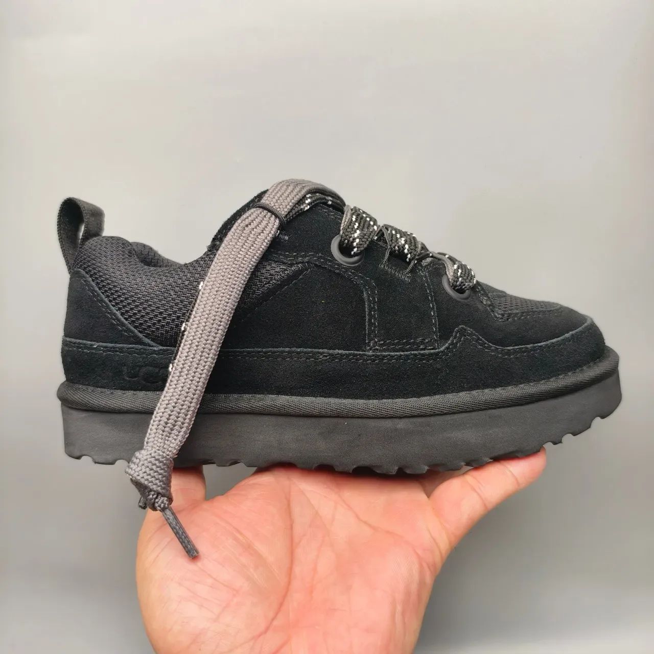 Black Gray Suede And Mesh Upper Reflective-Lace System Sneakers 2