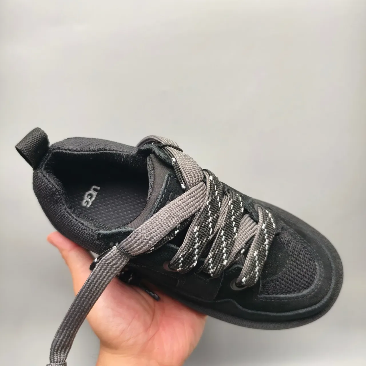 Black Gray Suede And Mesh Upper Reflective-Lace System Sneakers 3