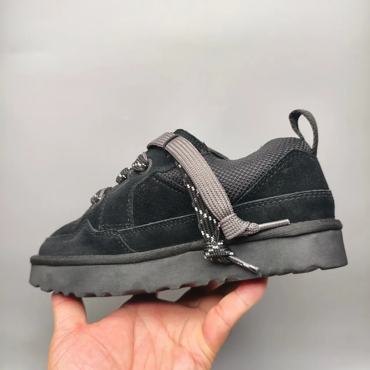 Black Gray Suede And Mesh Upper Reflective-Lace System Sneakers 4