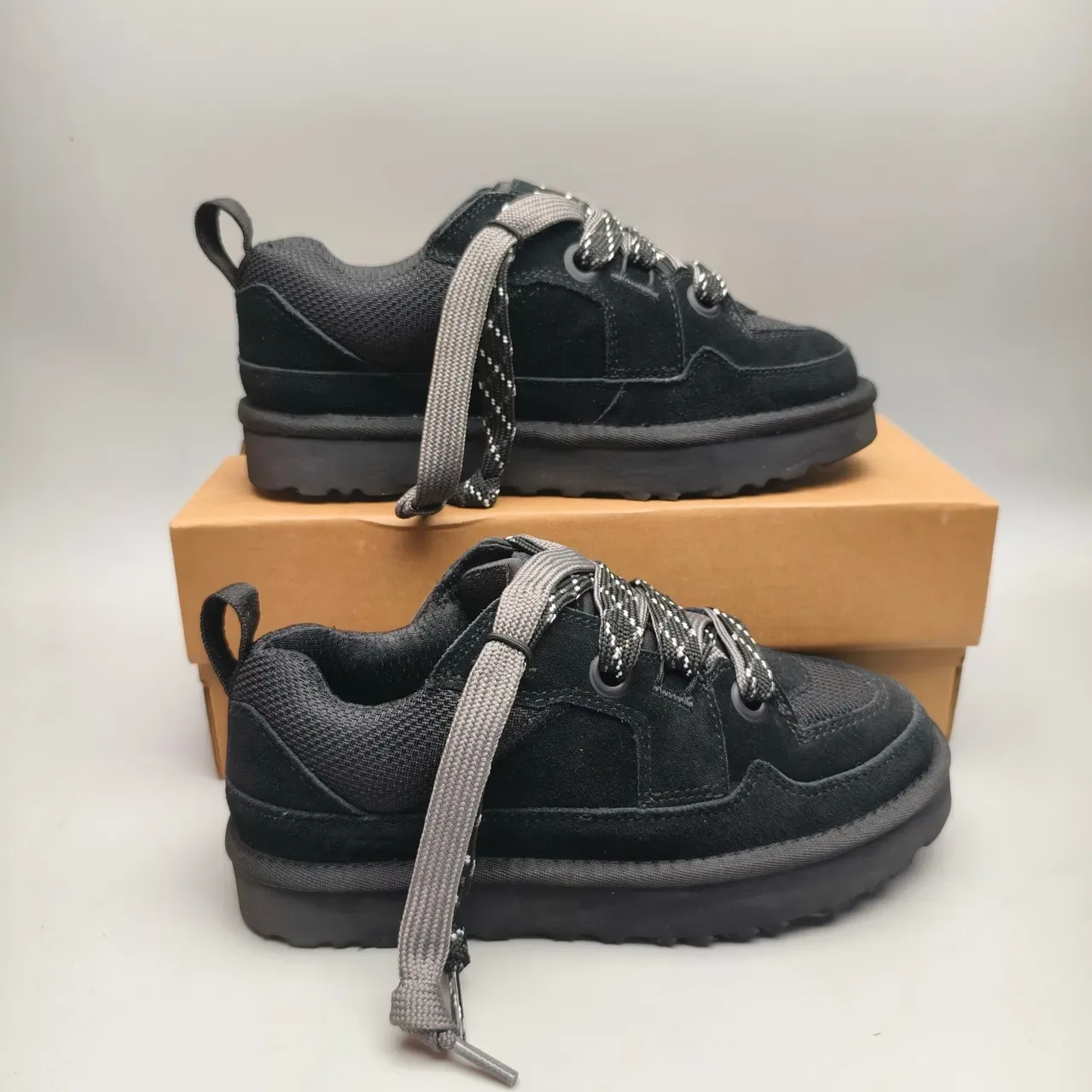 Black Gray Suede And Mesh Upper Reflective-Lace System Sneakers 5