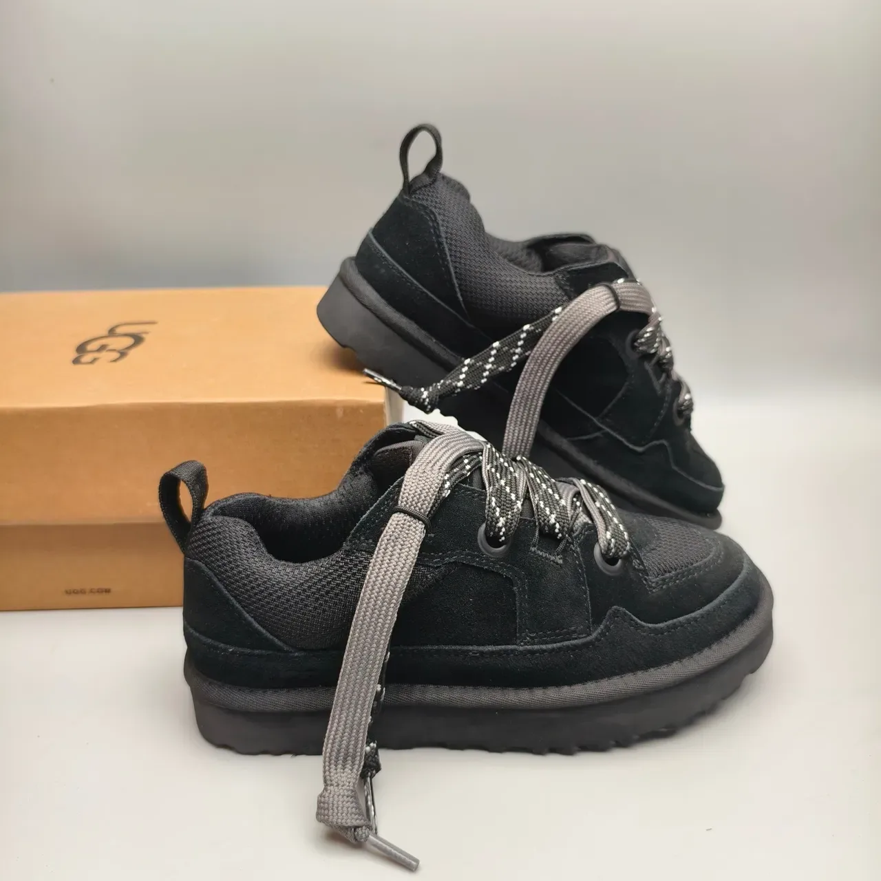 Black Gray Suede And Mesh Upper Reflective-Lace System Sneakers 6