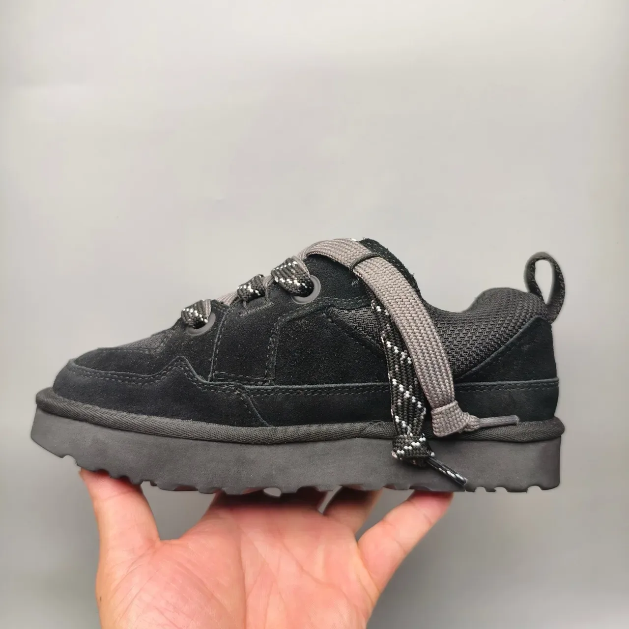 Black Gray Suede And Mesh Upper Reflective-Lace System Sneakers 7