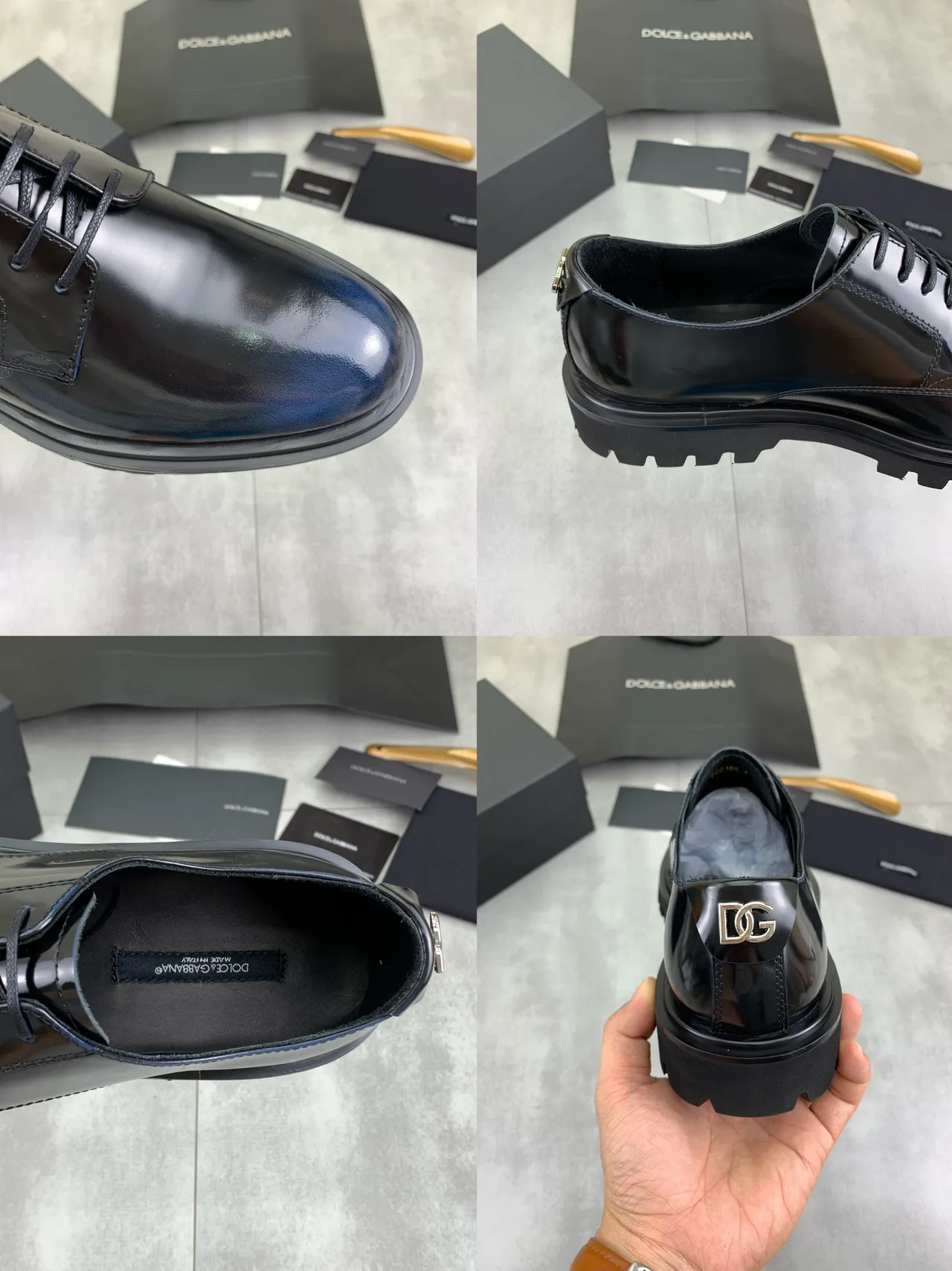 Chaussures Oxford en cuir patenté noir à haut brillant avec semelle chunky lug 2