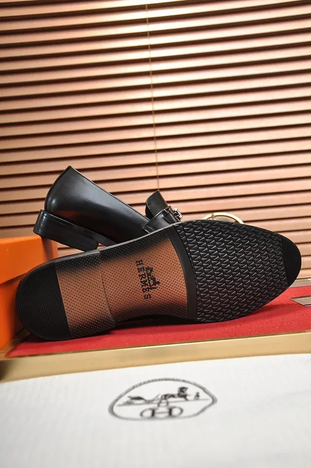 Black Leather H-Buckle Slip-On Loafers 3
