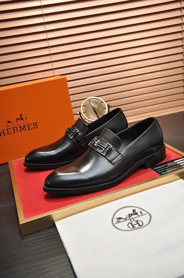 Black Leather H-Buckle Slip-On Loafers 4