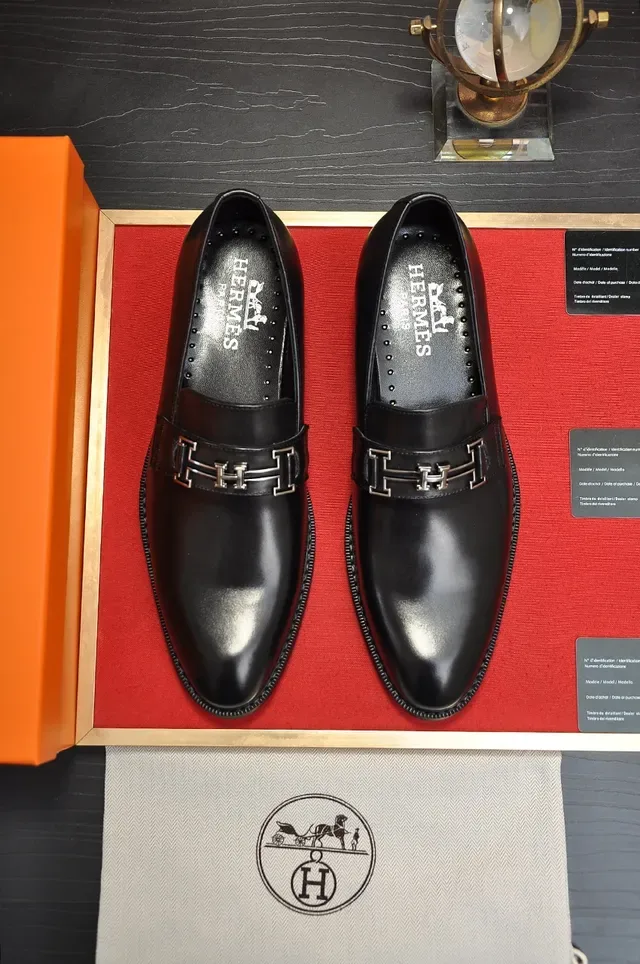 Black Leather H-Buckle Slip-On Loafers 5