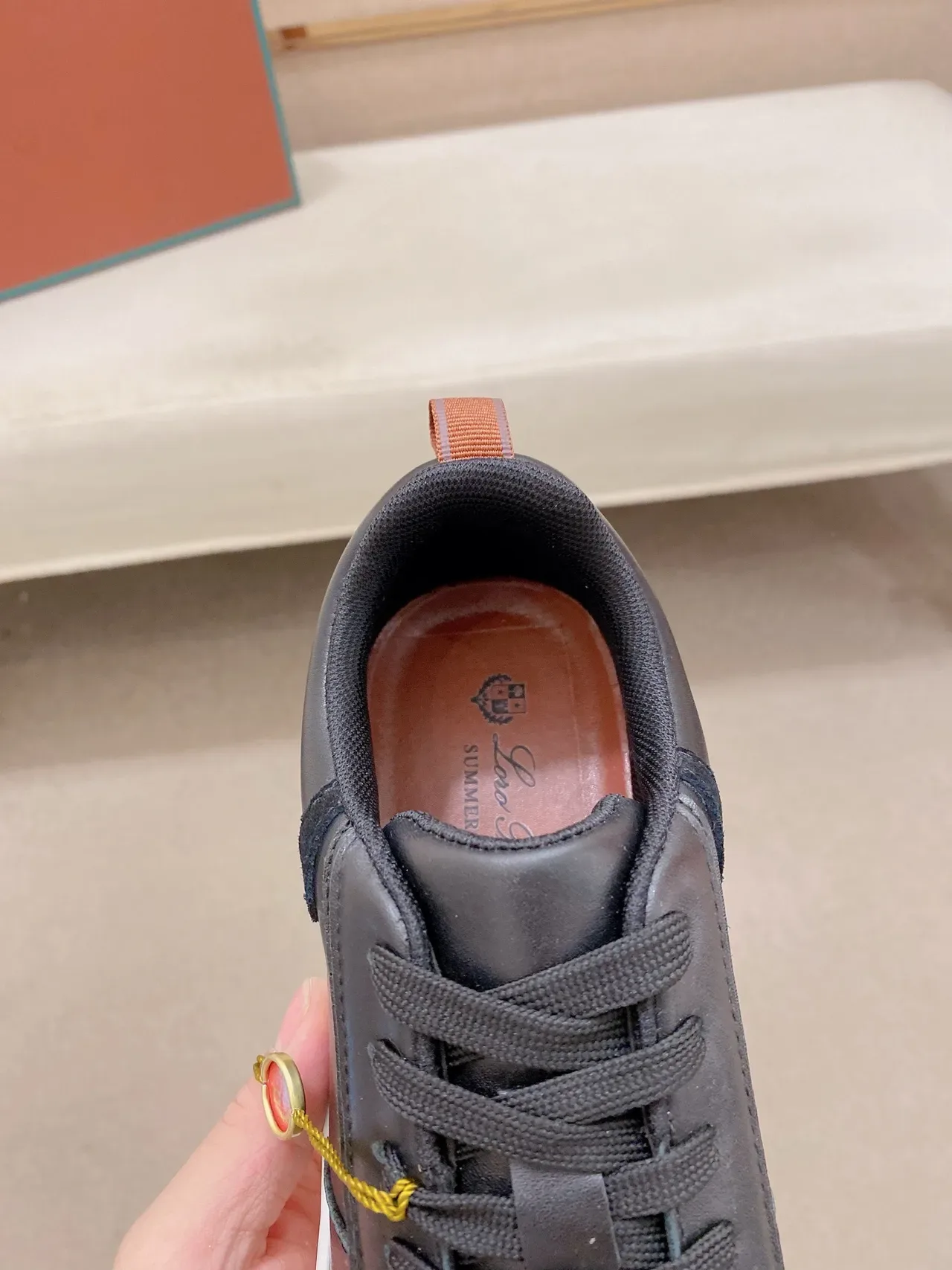 Black Leather Low-Top Cupsole Sneaker 4
