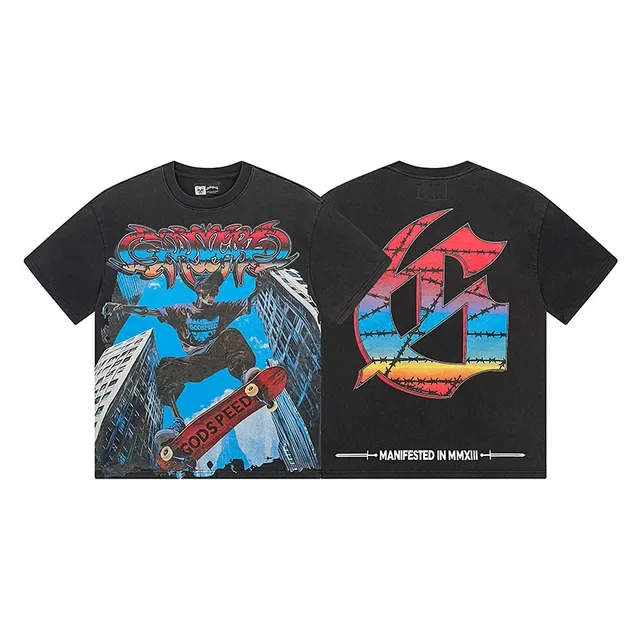 Black Multicolor Graphic Print Oversized T-Shirt 1