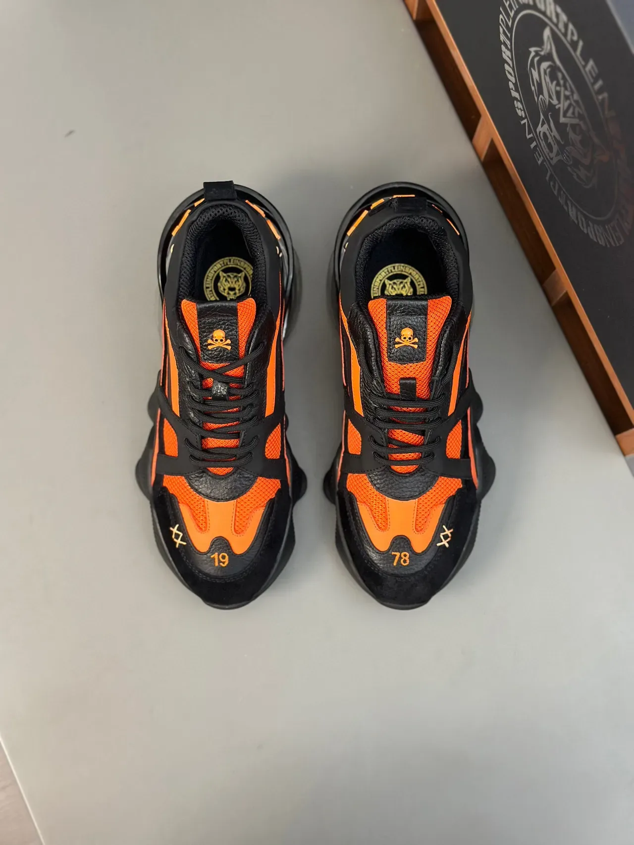 Black Orange Sole Mesh And Suede Overlay Chunky Sneakers 3