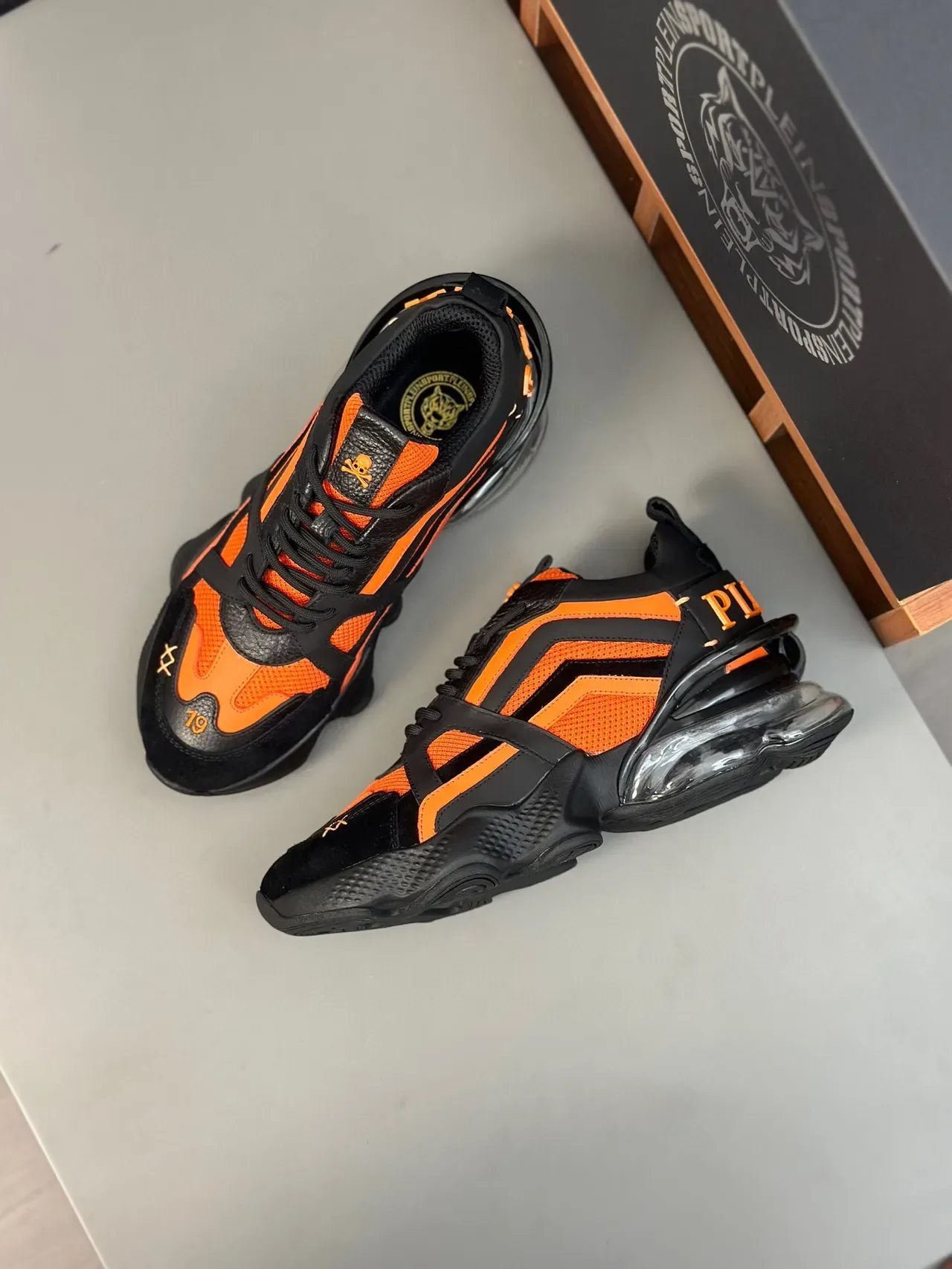 Black Orange Sole Mesh And Suede Overlay Chunky Sneakers 4
