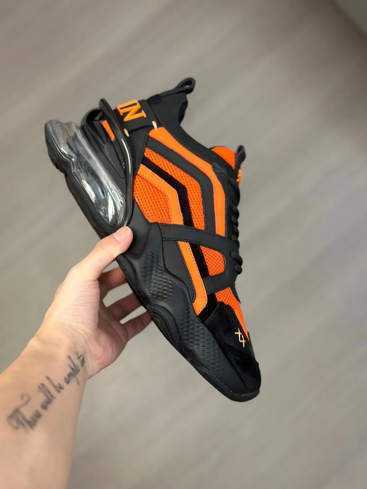 Black Orange Sole Mesh And Suede Overlay Chunky Sneakers 5