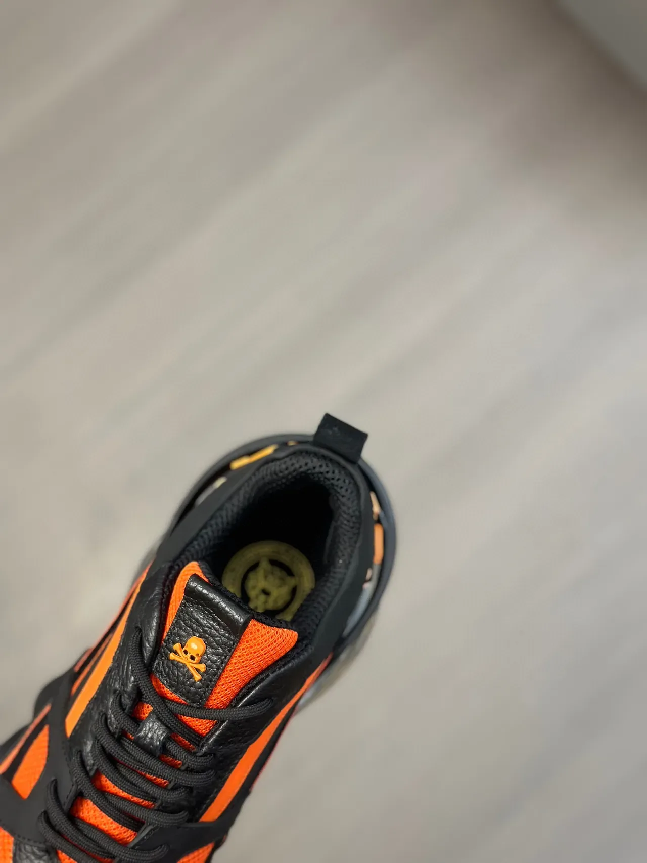 Black Orange Sole Mesh And Suede Overlay Chunky Sneakers 7