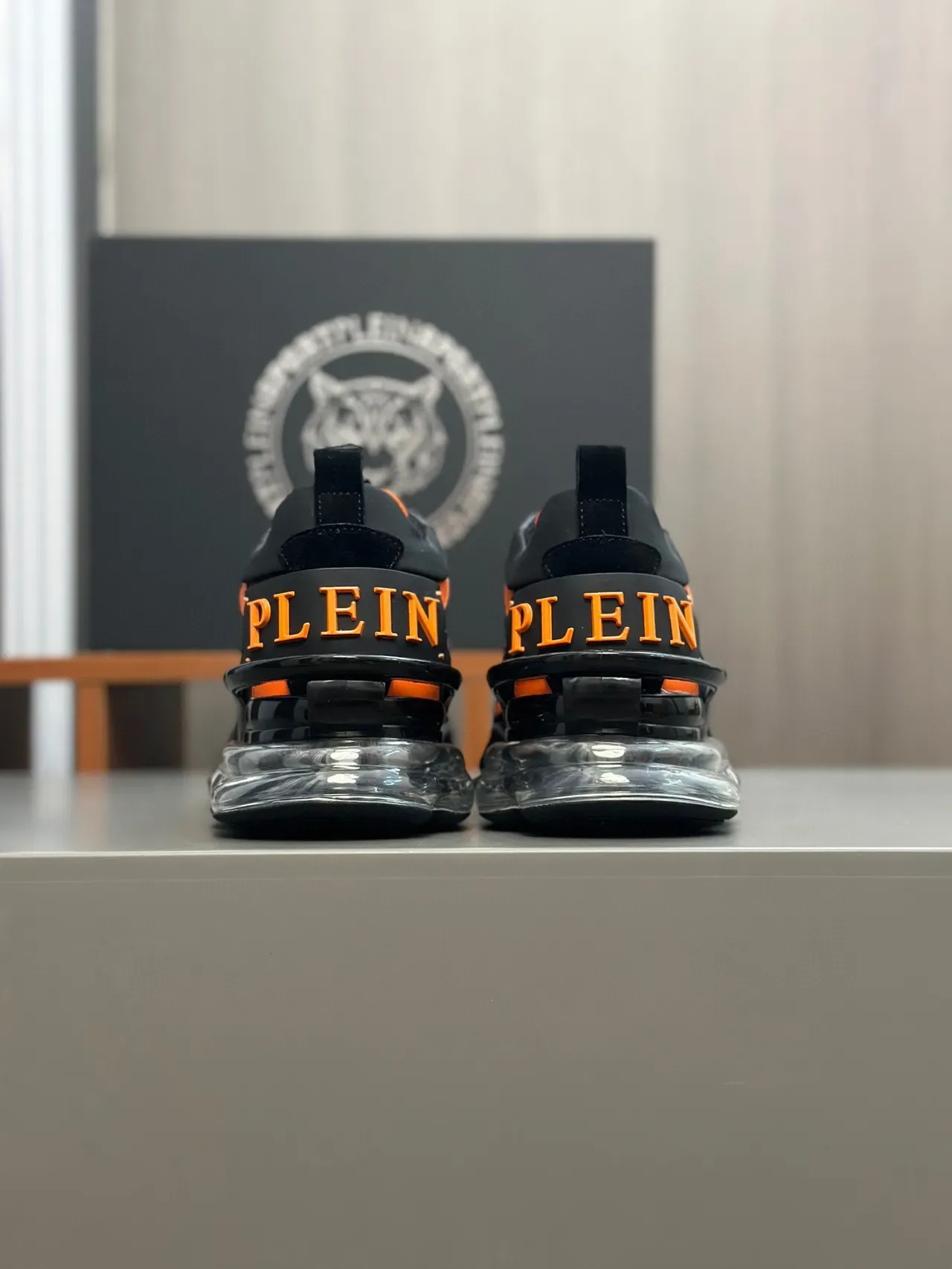 Black Orange Sole Mesh And Suede Overlay Chunky Sneakers 8