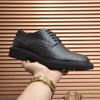 Black Ostrich-Embossed Cap Toe Oxford Shoe