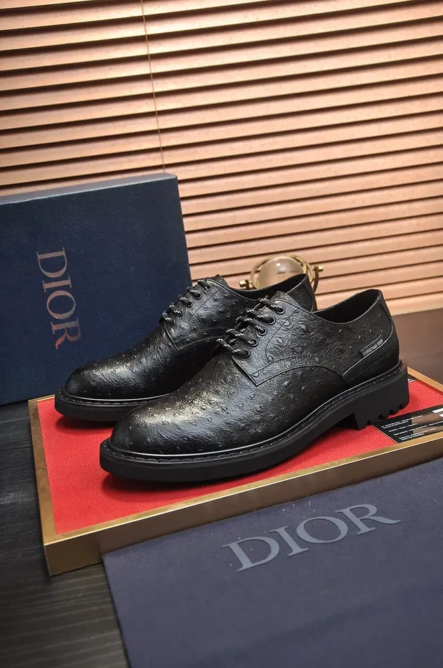 Black Ostrich-Embossed Cap Toe Oxford Shoe 4