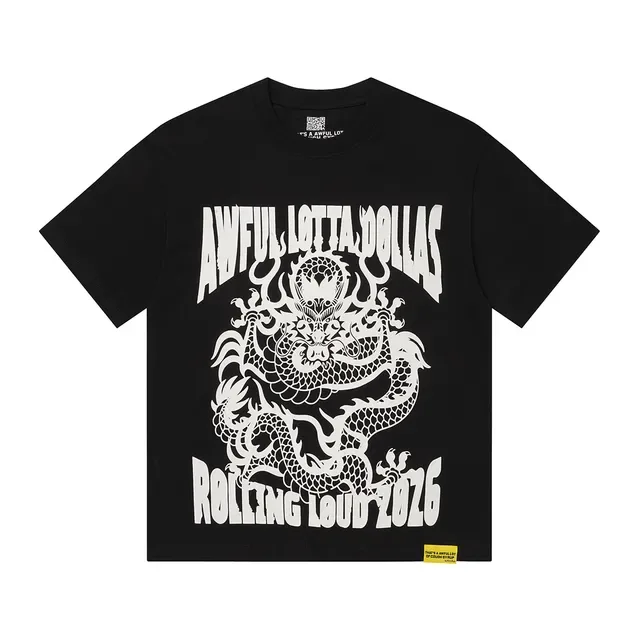 Black Oversized Graphic Dragon Print Crewneck T-Shirt 3