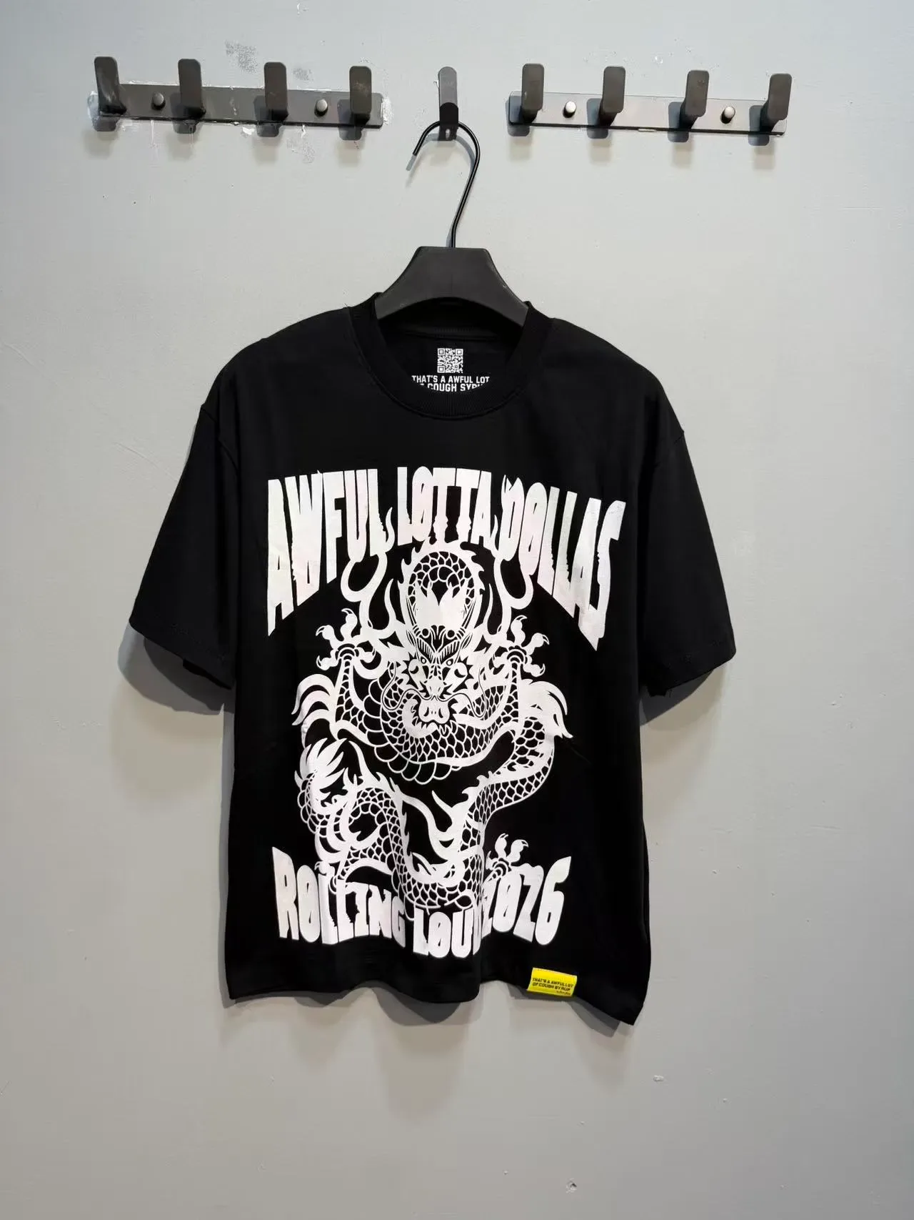 Black Oversized Graphic Dragon Print Crewneck T-Shirt 5