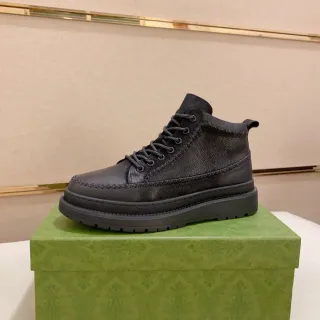 Black Pebbled Leather Upper Contrast Topstitching Boots