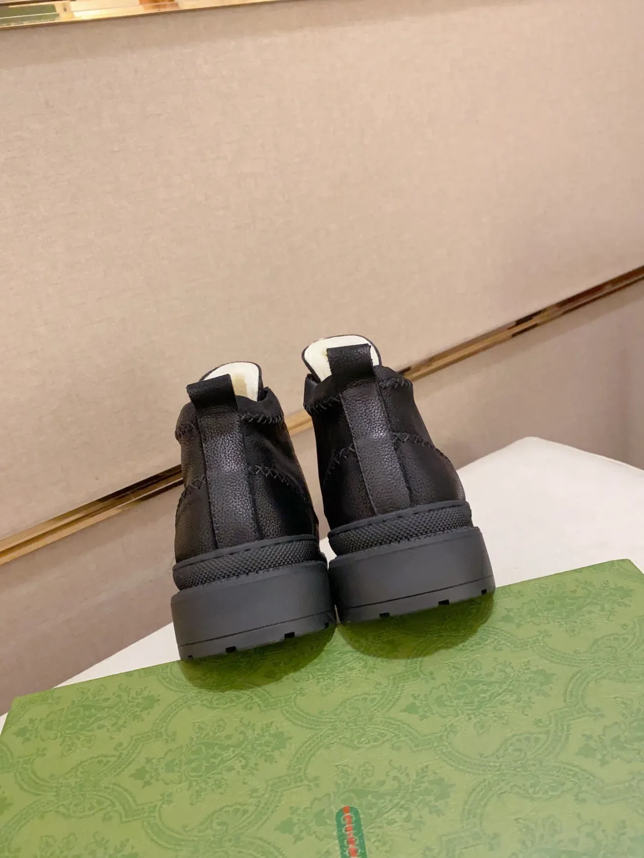 Black Pebbled Leather Upper Contrast Topstitching Boots 4