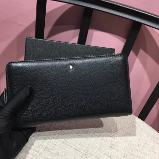 Black Pebbled Leather Zip-Around Long Wallet