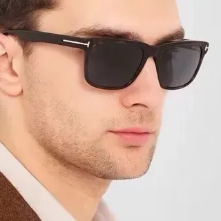 Black Silver Rectangular Frame Thin Metal Accent Bar Sunglasses