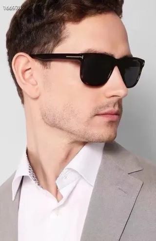 Black Silver Rectangular Frame Thin Metal Accent Bar Sunglasses 3