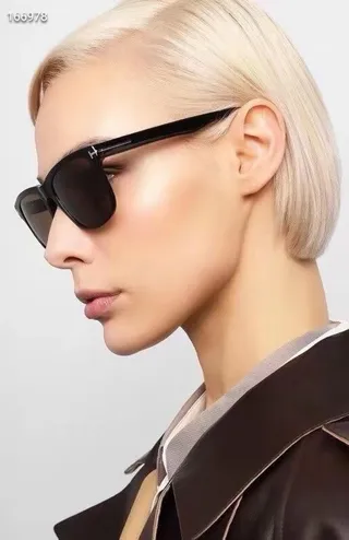 Black Silver Rectangular Frame Thin Metal Accent Bar Sunglasses 6