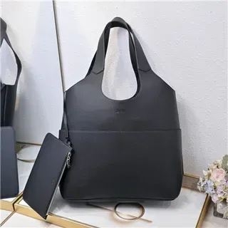 Black Structured Leather-Like Texture U-Shaped Top Cutout Tote Bag