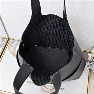 Black Structured Leather-Like Texture U-Shaped Top Cutout Tote Bag 11